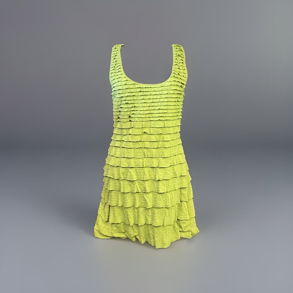 NWT Max Studio Green Ruffle Tiers Knit Stretch Tank Dress Scoop Neck Knee M